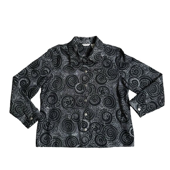 Vtg Laura Ashley Black White Swirl Embroidered‎ Jacket L Whimsigoth Whimsical - Picture 1 of 8